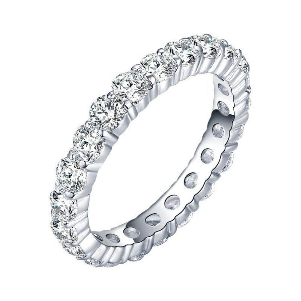 Eternity Band CZ Gemstones Circle a Platinum Plated Band